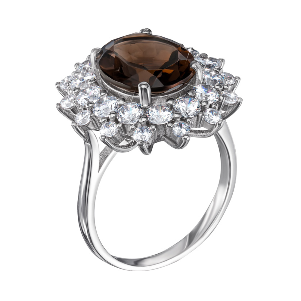 

Серебряное кольцо с раухтопазом и фианитами 000125675 16.5 размера