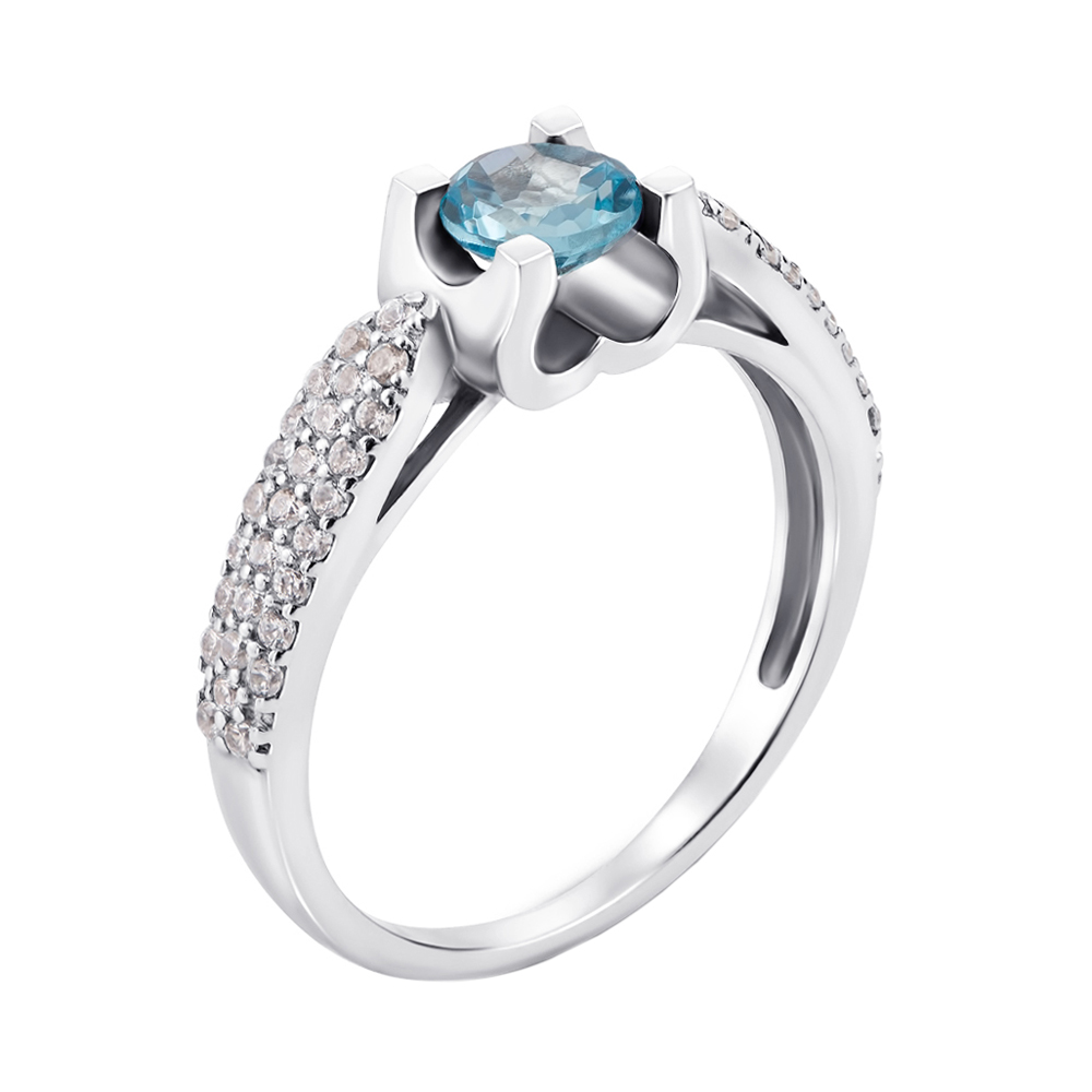 

Серебряное кольцо с голубым топазом и фианитами 000010812 15.5 размера