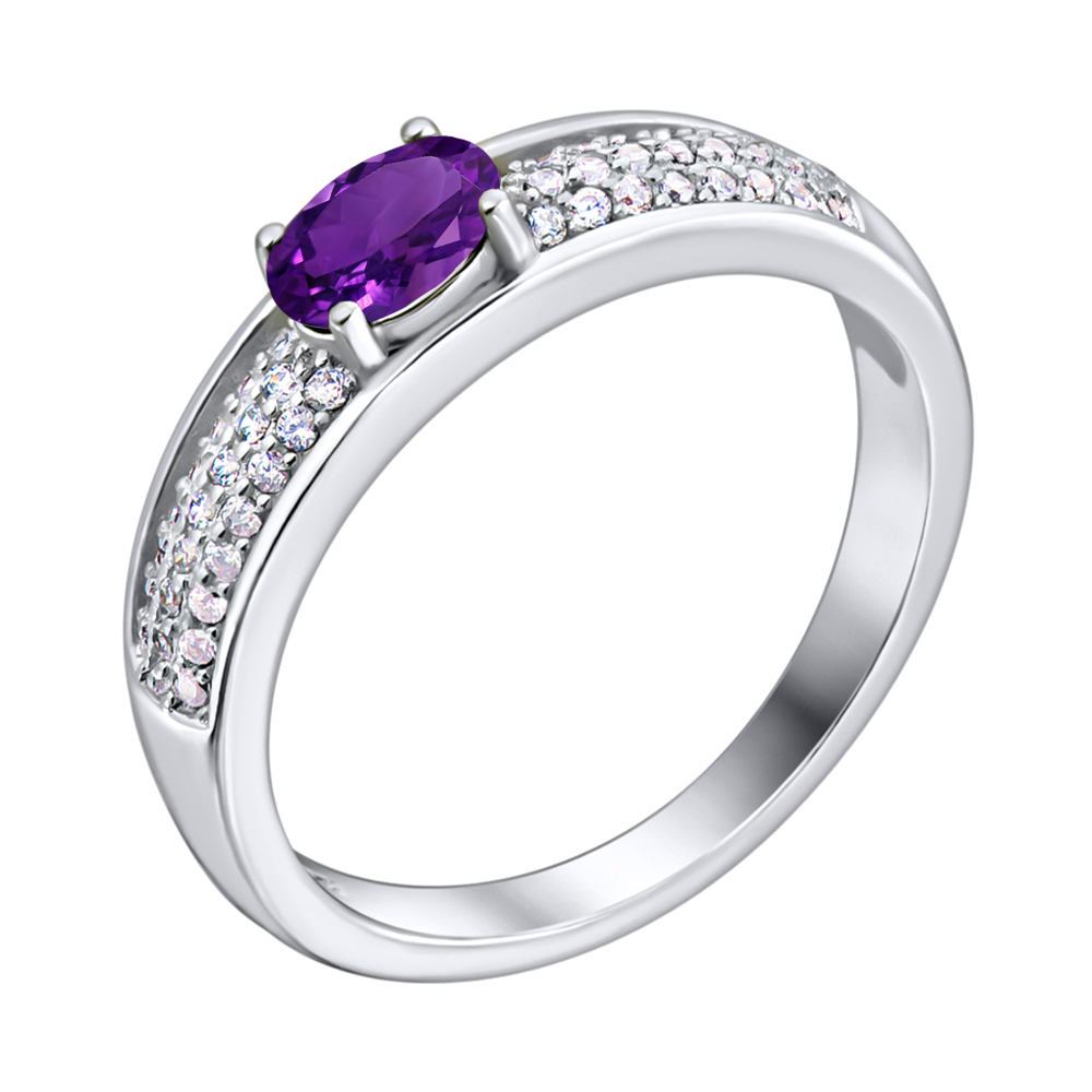 

Серебряное кольцо с аметистом и фианитами 000103079 16 размера