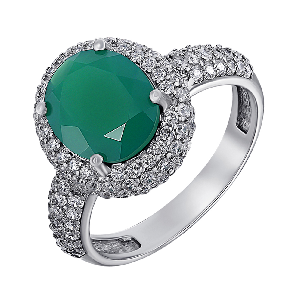 

Серебряное кольцо с зеленым агатом и фианитами 000011208 16.5 размера