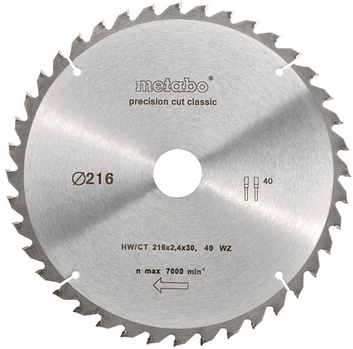 

Диск пиляльний Metabo HW/CT для дерева 216x30х2.4 40