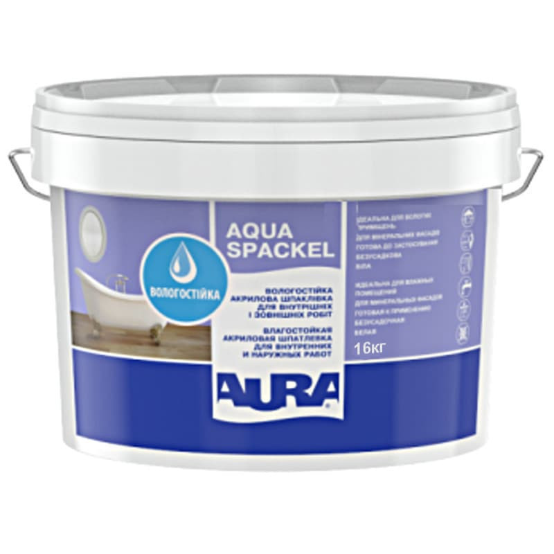 

Влагостойкая шпатлевка Aura Luxpro Aqua Spackel белая для внутренних и наружных работ 16кг