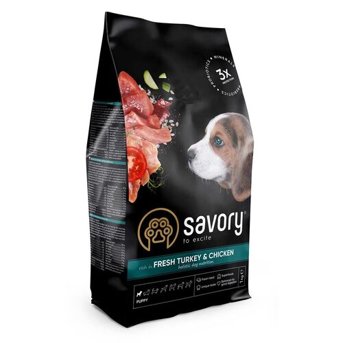 

Сухой корм со свежей индейкой и курицей для щенков всех пород Savory Puppy rich in Fresh Turkey & Chicken 1 кг Savory BGL-SV-16