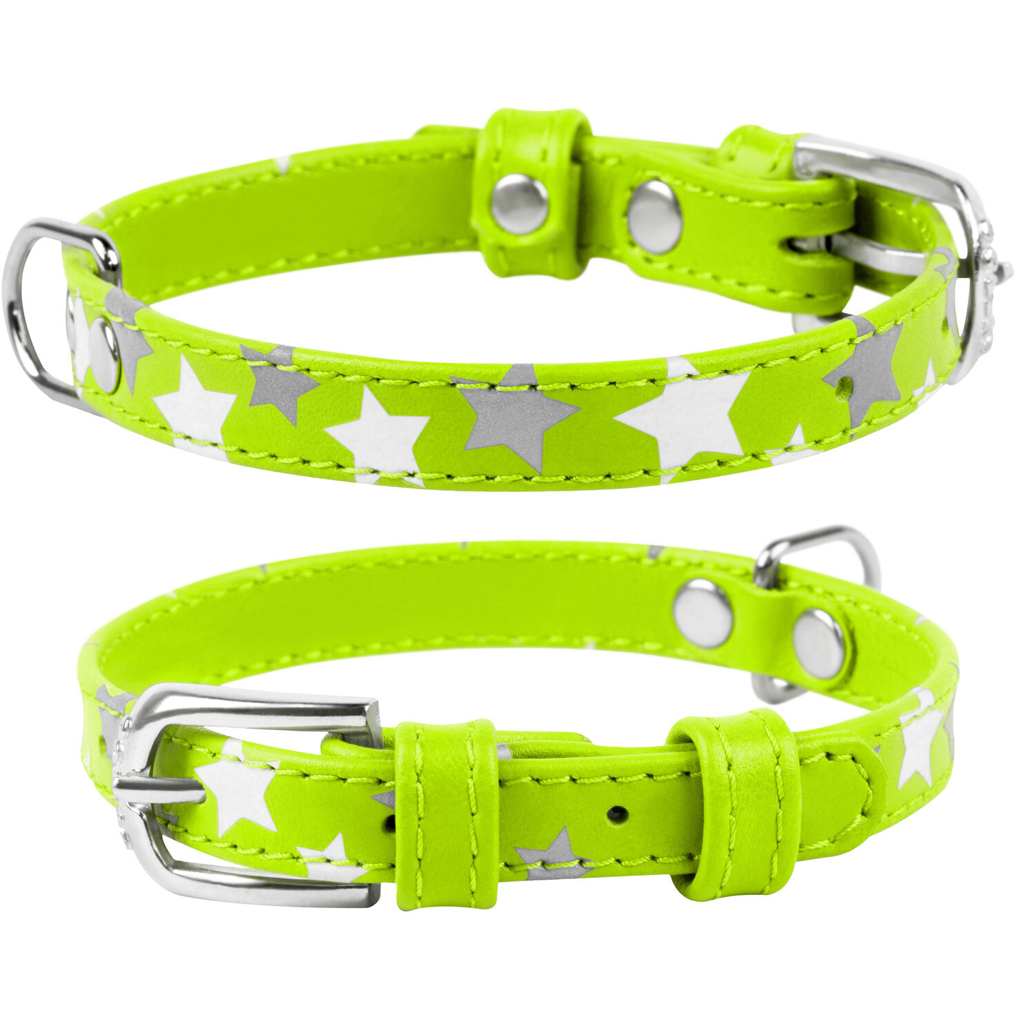 

Светоотражающий ошейник для собак с узором Звёздочка салатовый GLAMOUR WAUDOG ш. 25 мм, дл. 38-49 см WAUDOG BGL-WD-2375