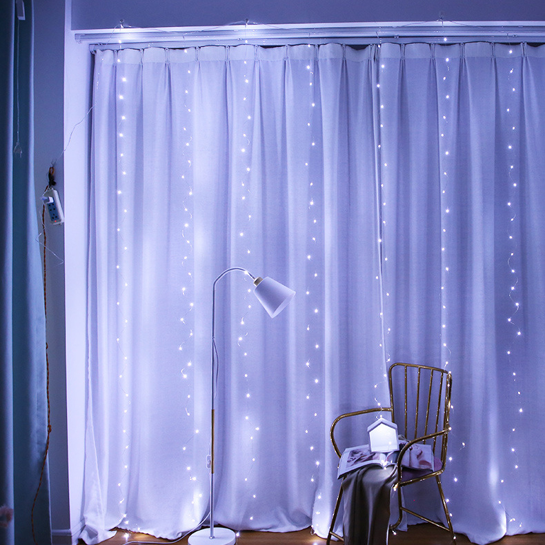 

Гирлянда штора на окно светодиодная электрическая 3 на 3м (Холодный белый) светящаяся "Капли росы" LED с пультом Xmas LED Curtain