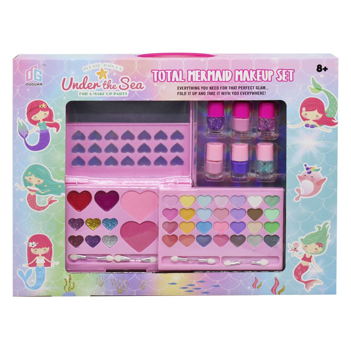 

Игровой набор OuGuan десткой косметики "Under the sea" 2005S для девочки тени, кисточки, лаки и блески для губ розовый (176922)