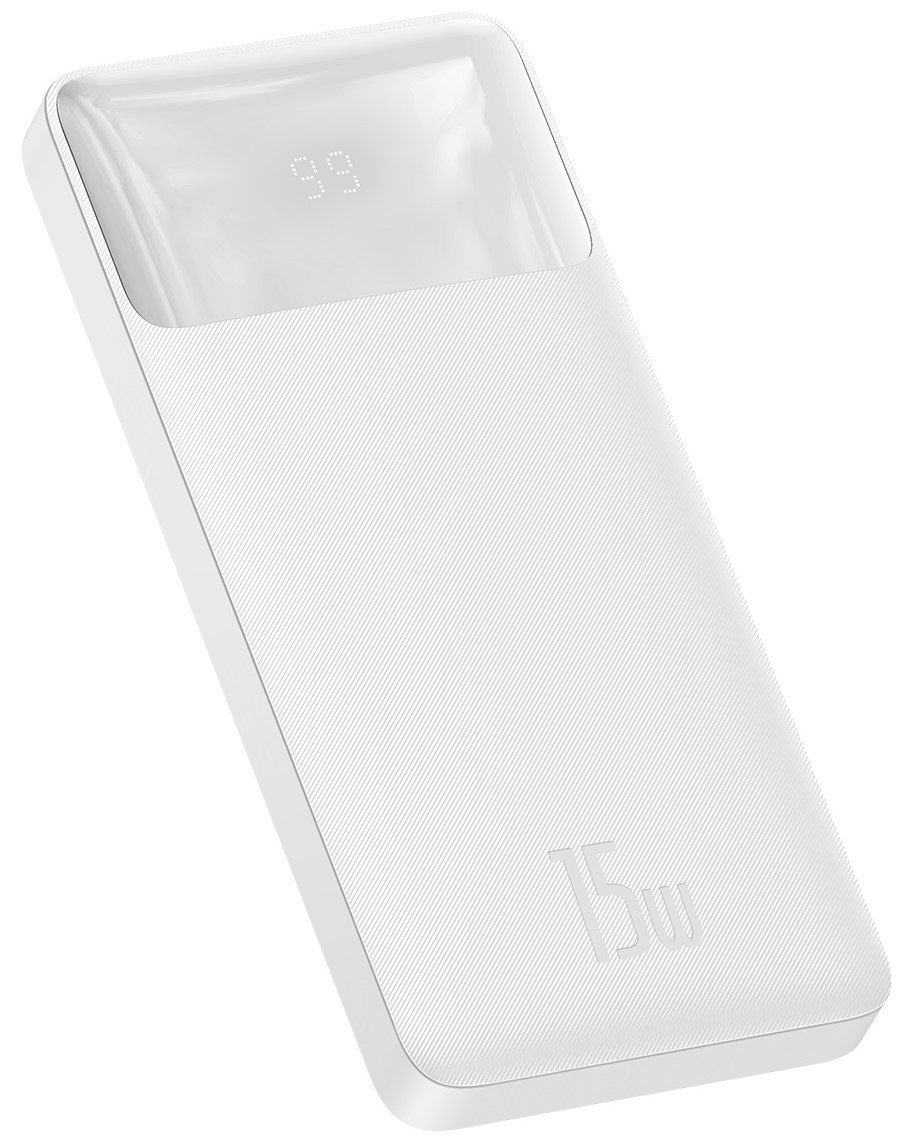 

Повербанк на 10000mAh BASEUS Bipow Digital Display Power bank |2USB/1Type-C, 3A/15W, QC|. White
