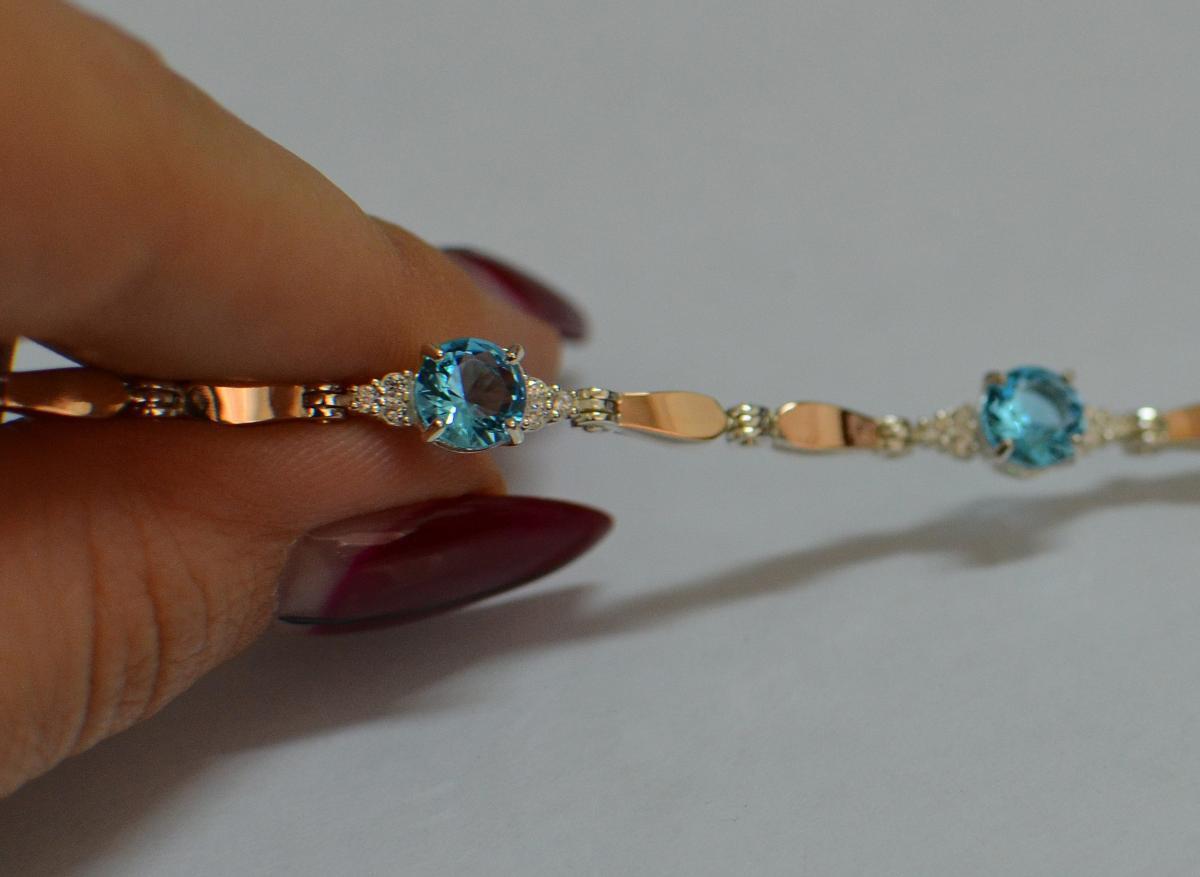 

Серебряный браслет с золотыми пластинами Silver Style Бр20 Голубой