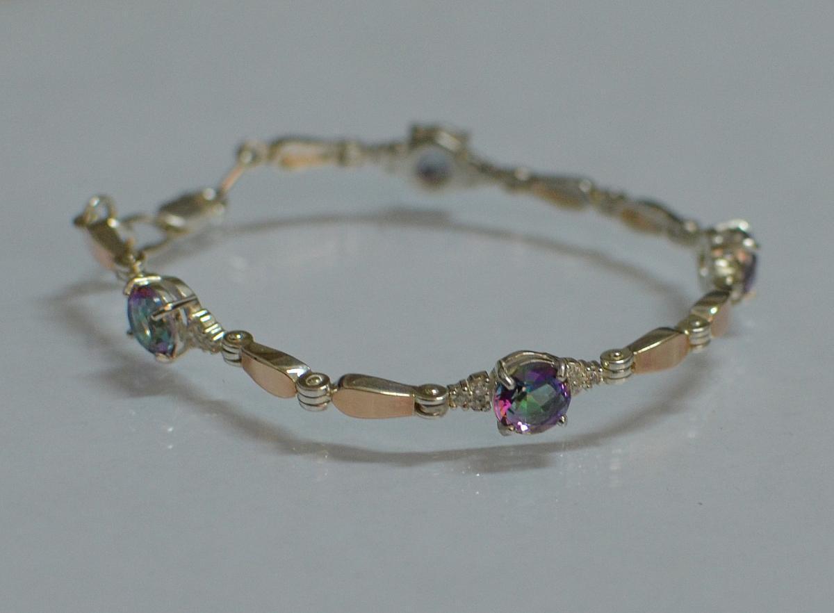 

Серебряный браслет с золотыми пластинами Silver Style Бр20 Аметист
