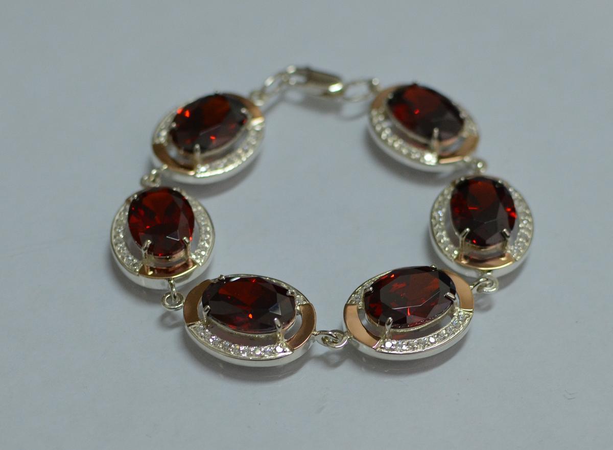 

Серебряный браслет с золотом Silver Style Бр21 Гранат