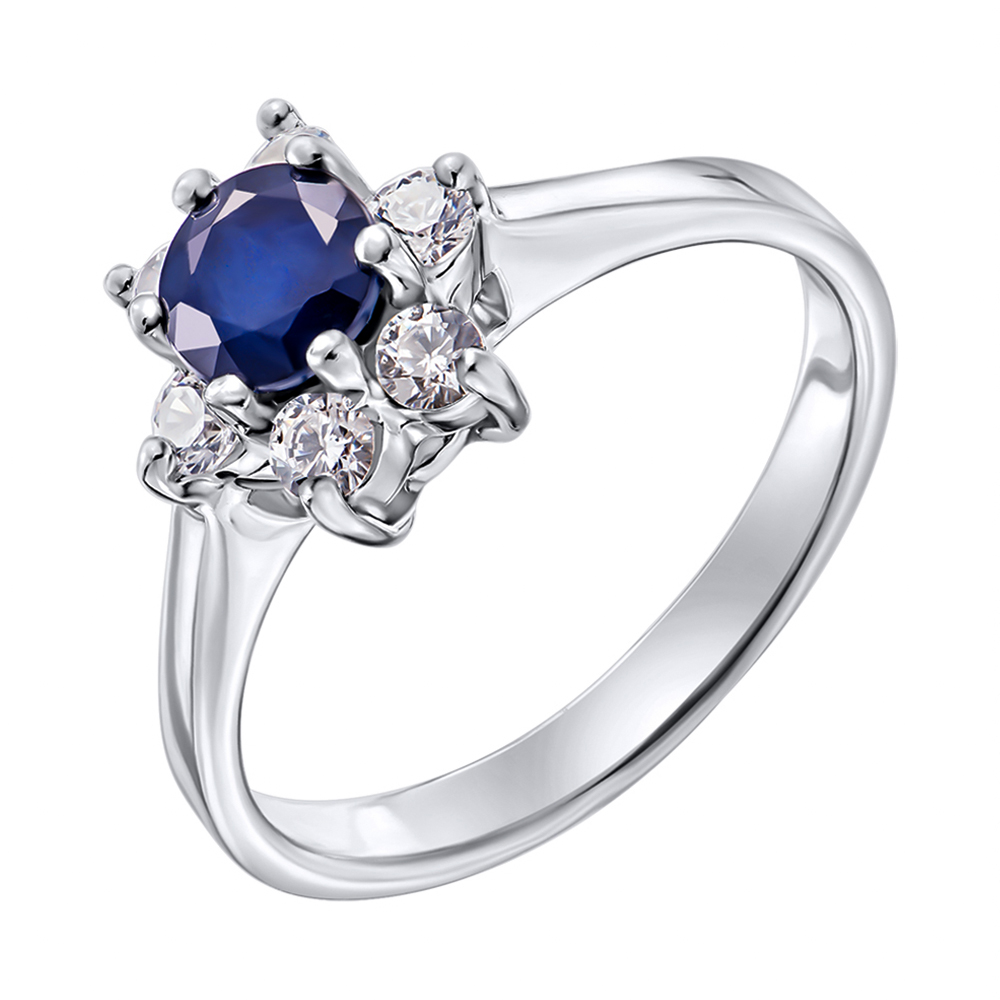 

Серебряное кольцо с сапфиром и фианитами 000134508 000134508 17 размера