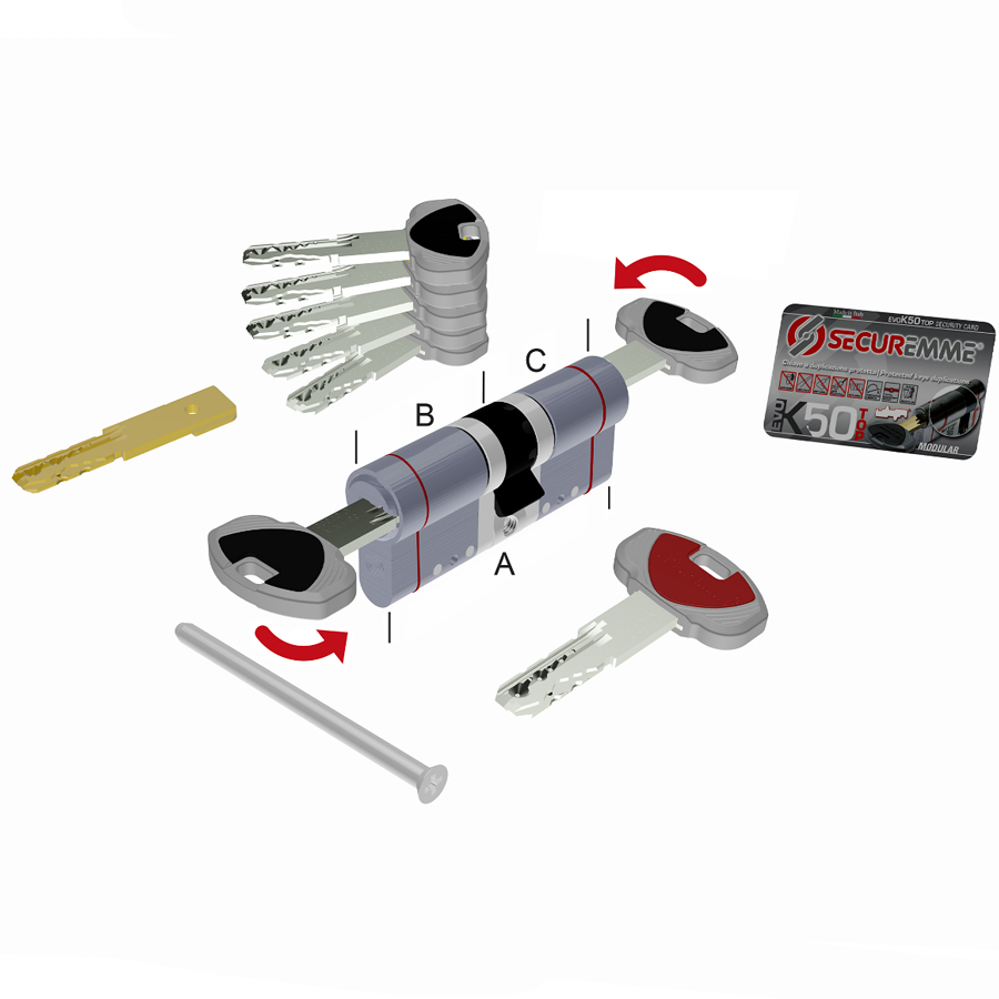 

Цилиндр замка SECUREMME K50 ключ-ключ (мат хром) 80 мм (40+40)