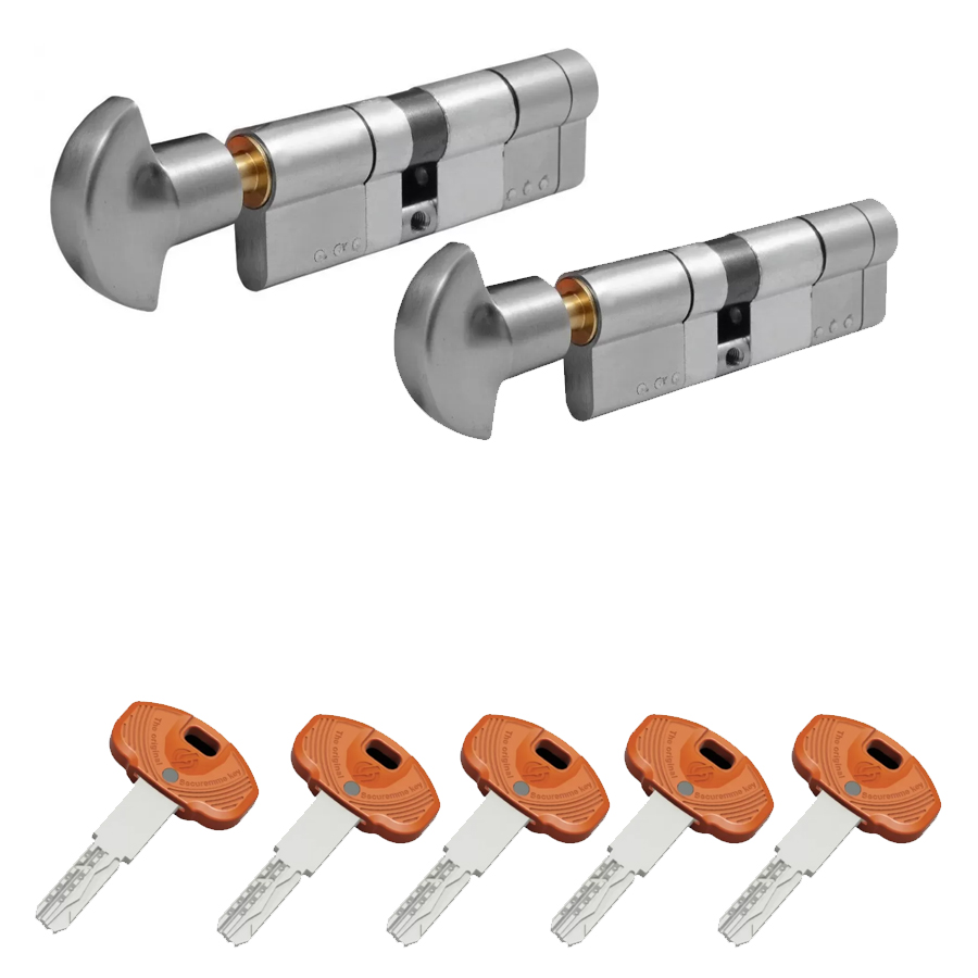 

Два цилиндровых механизма с одинаковым ключем SECUREMME K64 ключ-тумблер (мат хром) 90 мм (55+35Т)