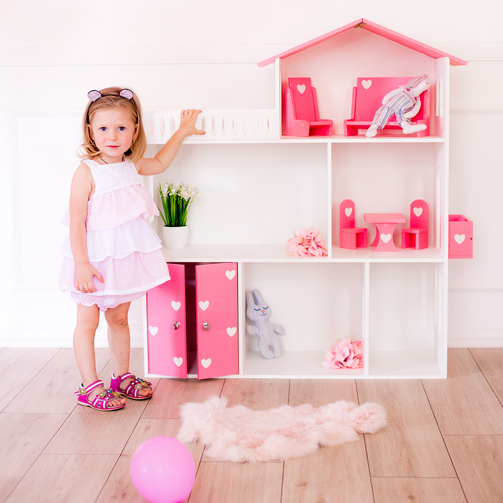 

Кукольный домик KiddyRoom 3 этажа Белый с розовым