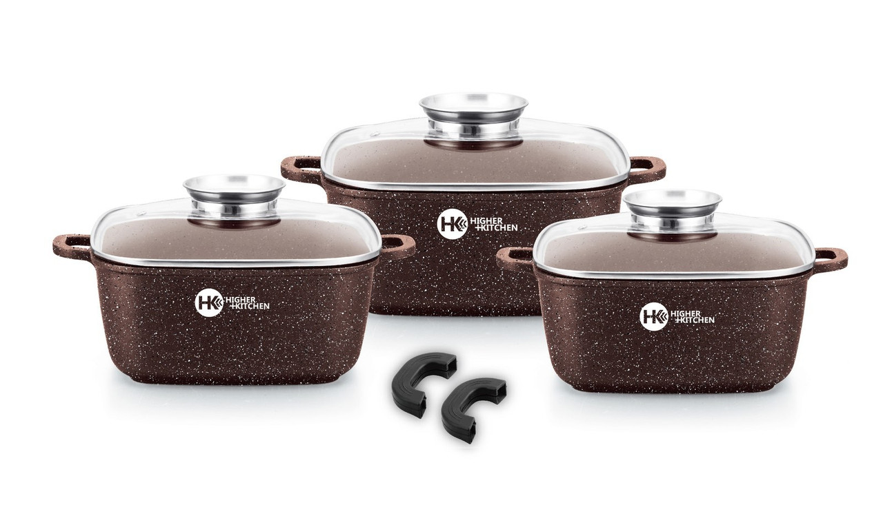 

Набор квадратных кастрюль с гранитным покрытием на 6 предметов Higher Kitchen НК-302 Brown