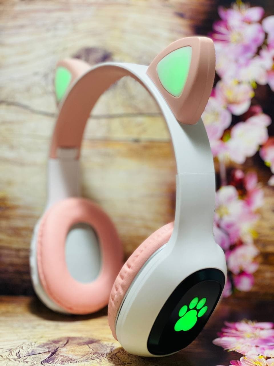 

Наушники Bluetooth беспроводные CATear VZV-25M с кошачьими ушками LED подсветкой Бело персиковые