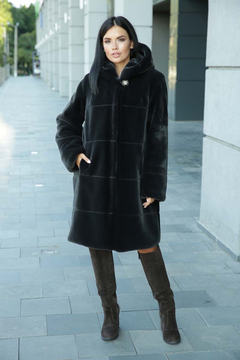 

Женская шуба экомех CR-60125-BLK  черная, Женская шуба экомех CR-60125-BLK 50 черная