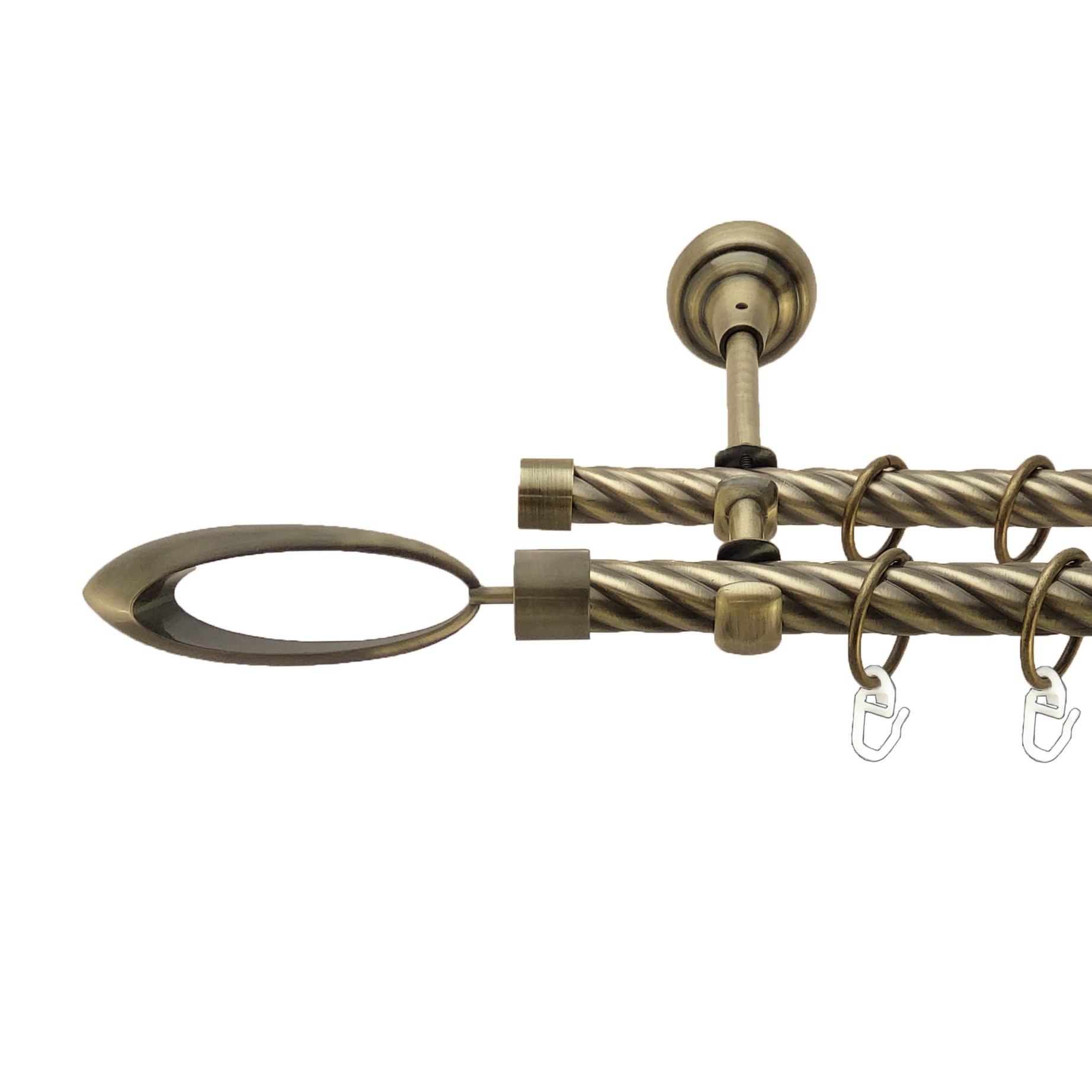 

Карниз Orvit Венеція металевий дворядний відкритий скручена труба кільце металеве Антик 19\16 мм 160 см (00-00017433)