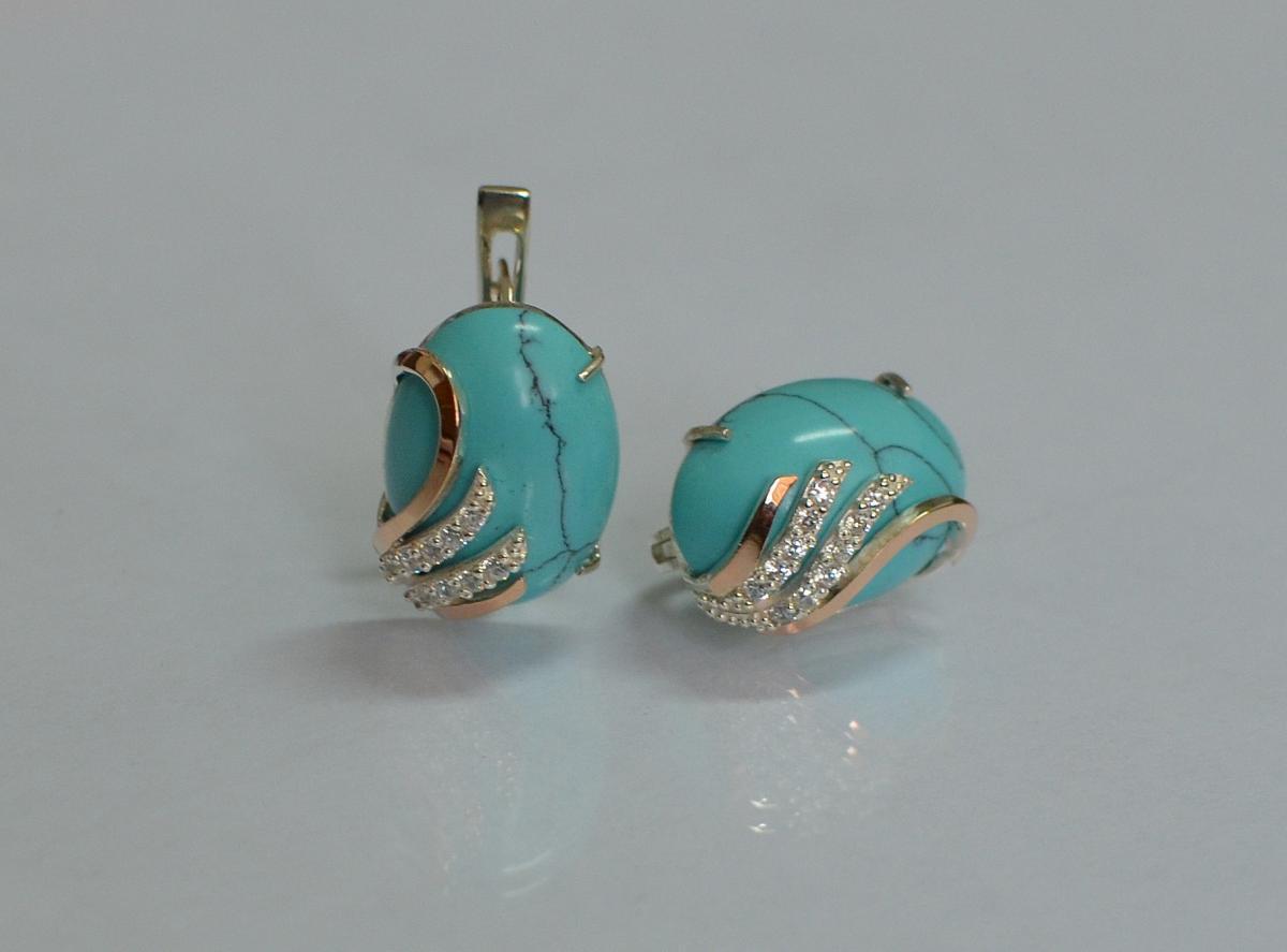 

Серьги Silver Style из серебра с золотом 149с Бирюза