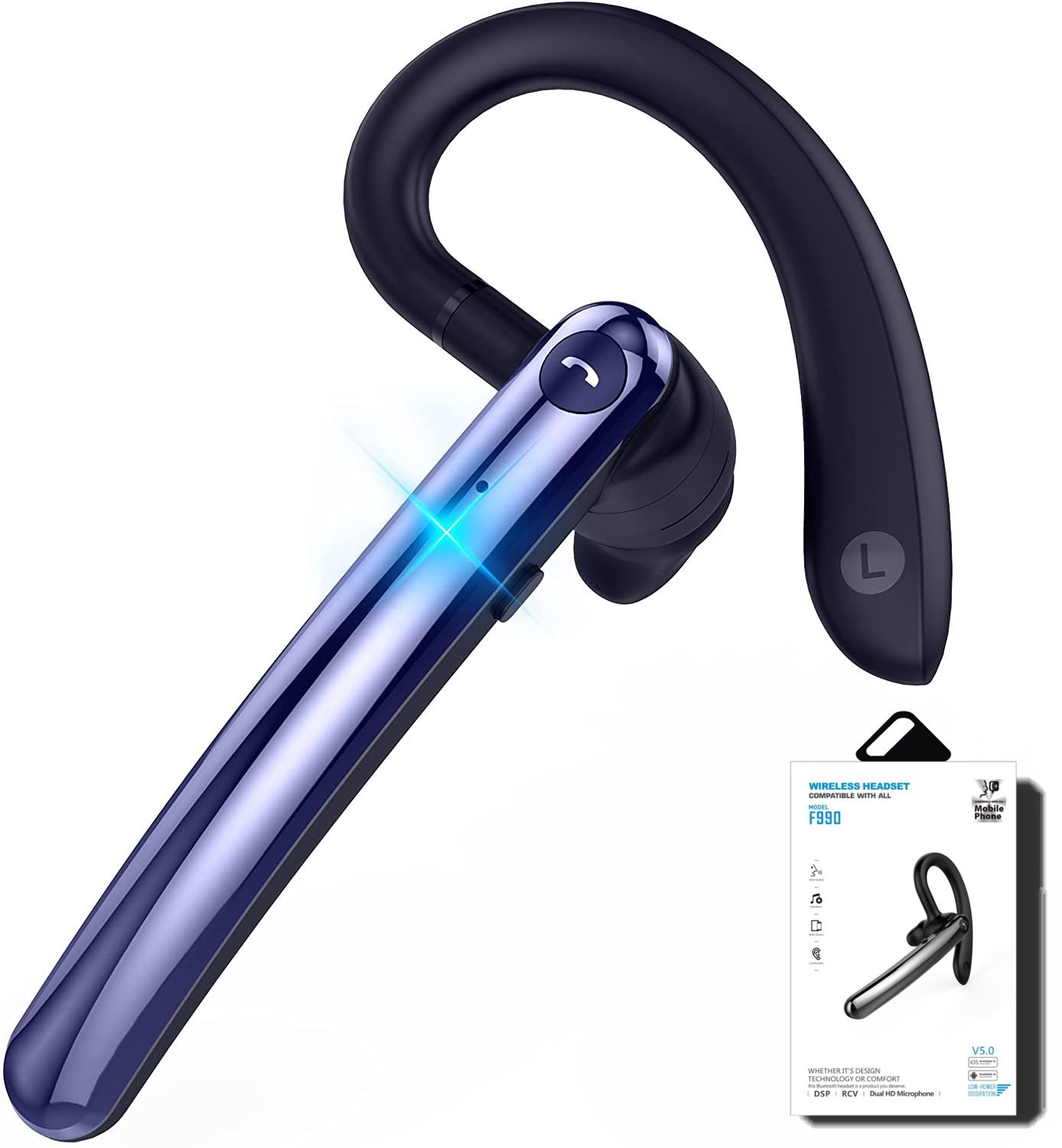 

Беспроводная bluetooth гарнитура Yincine 990 с шумоподавлением и двойным микрофоном Синяя