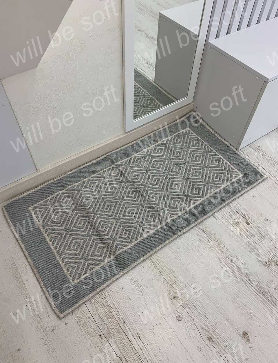 

Коврик для ванной комнаты Lavanta Home Геометрия 65 х 120 см Серый с Белым 917