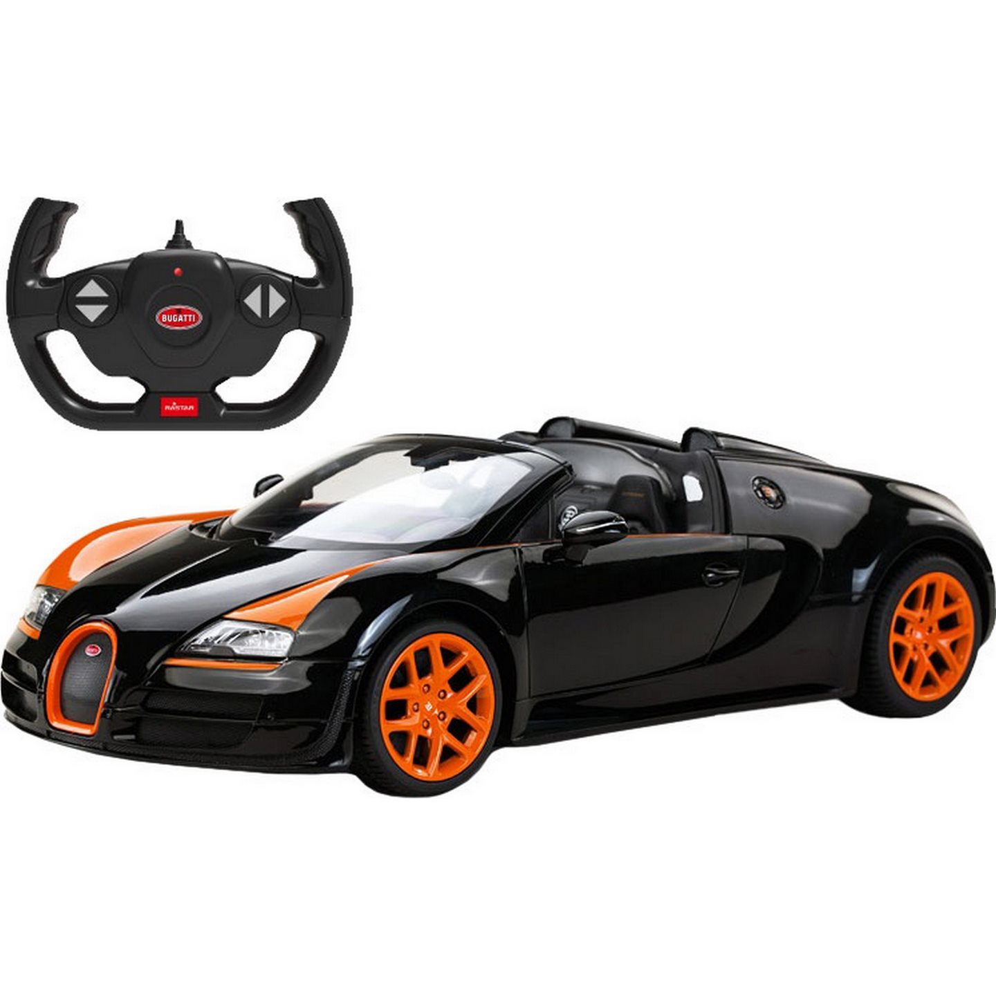 

Машинка на радиоуправлении Bugatti Grand Sport Vitesse с рулём черная 1:14 R-70460