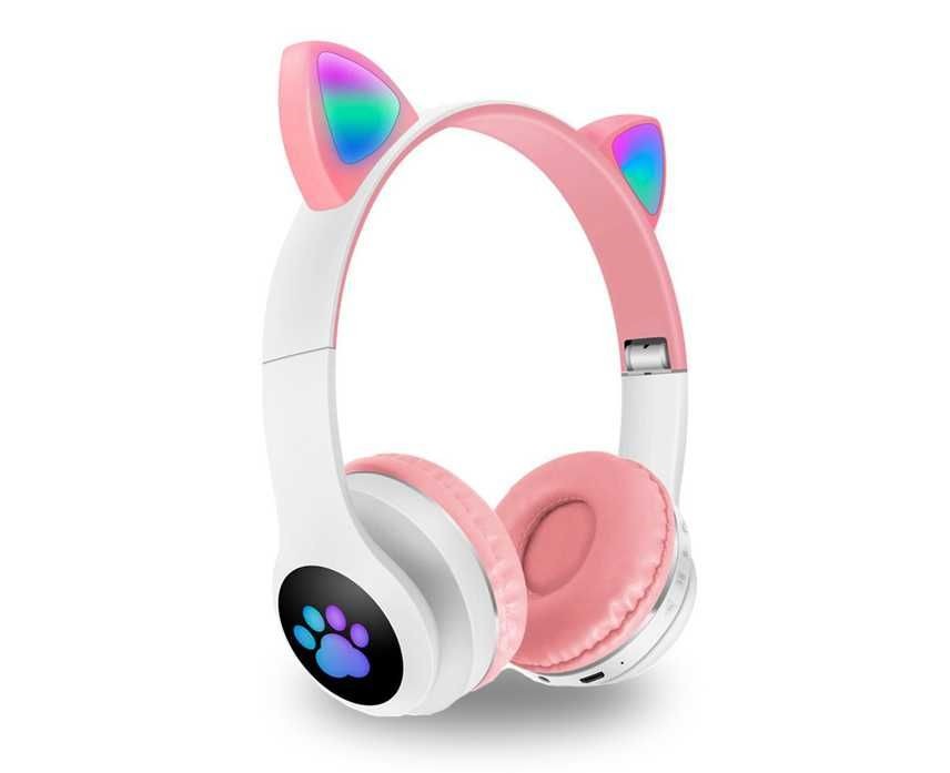 

Беспроводные наушники с ушками кошачьими Cat Ear розовые с белым