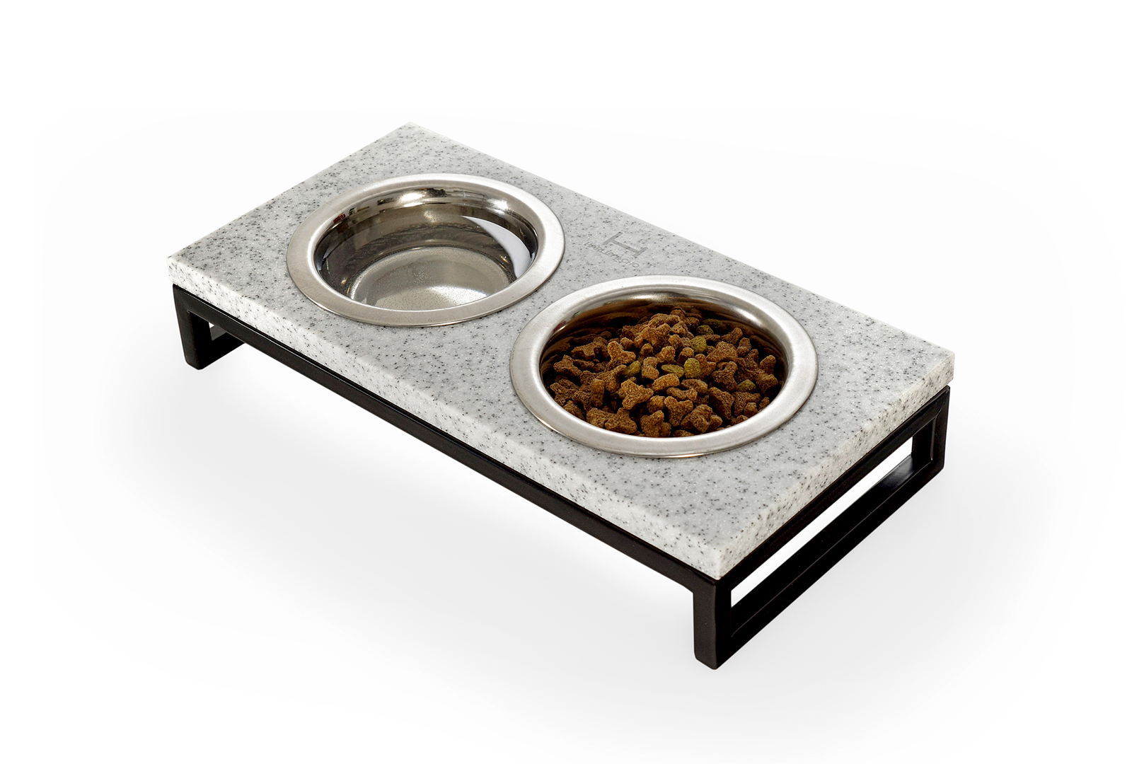 

Миски на подставке серый камень - черный металл Lunch Bar Stone Gray Stone + Black S (36x18x7cm / Миски по 0,45л) Harley & Cho BGL-HL-663