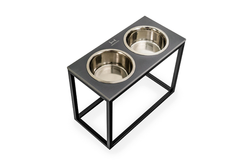 

Миски на подставке серый камень Dinner Stone Gray Stone + Black XL20 (52x26x20cm высота/ Миски 1,8л / Диаметр 20 см) Harley & Cho BGL-HL-764