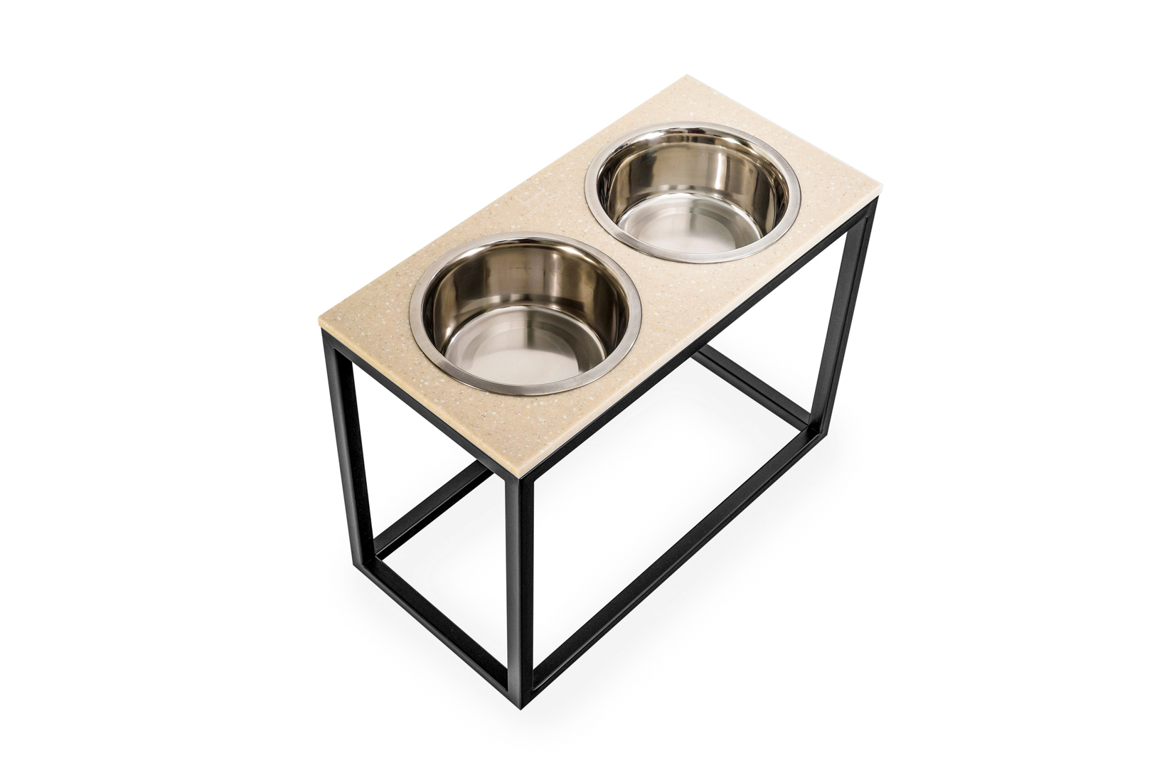 

Миски на подставке бежевый камень Dinner Stone Beige Stone + Black XL20 (52x26x20cm высота/ Миски 1,8л / Диаметр 20 см) Harley & Cho BGL-HL-776