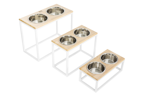 

Миски на подставке Dinner Natural wood + White XXL50 (64x32x50cm высота/ Миски 2,6л / Диаметр 24 см) Harley & Cho BGL-HL-751