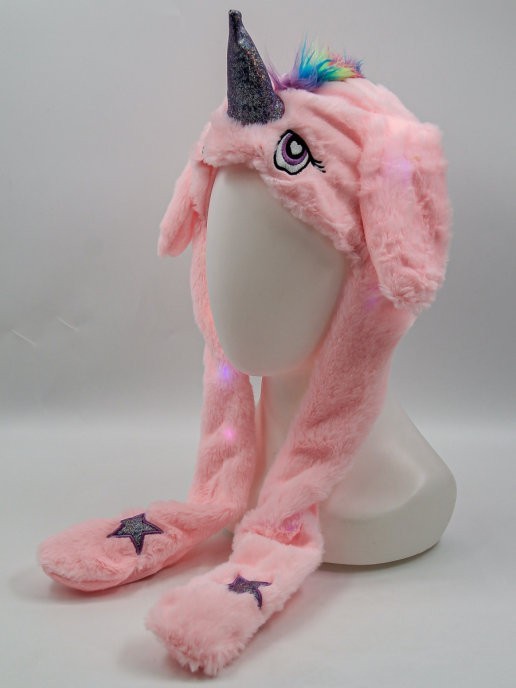 

Детская шапка Единорог светящаяся с двигающимися ушками Kigurumi Pink