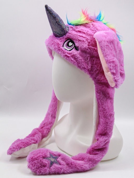 

Детская шапка Единорог светящаяся с двигающимися ушками Kigurumi Purple