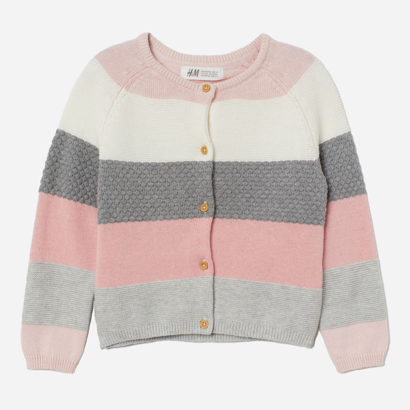 

Кардиган H&M 060857746 110-116 см Розовый/Белый/Серый