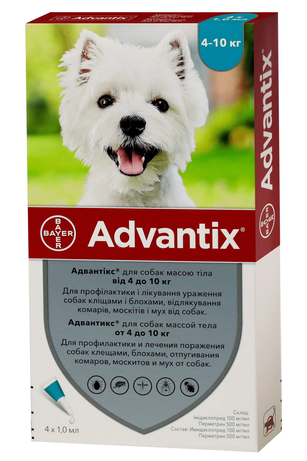 

Адвантикс - средство от блох и клещей для собак 4-10 кг ADVANTIX 4 пипетки Bayer BGL-BY-47