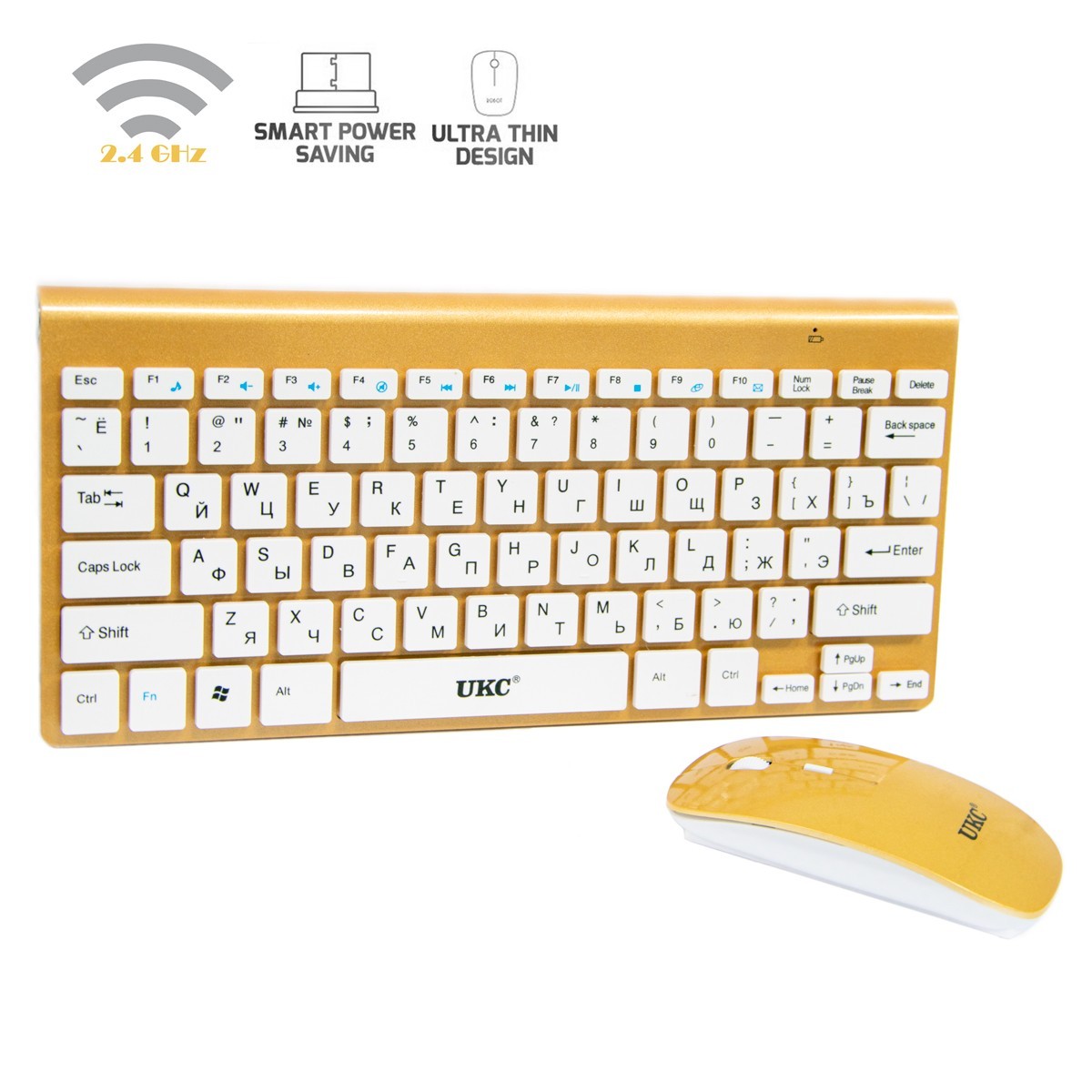 

Беспроводная клавиатура и мышь Multimedia Keyboard UKC ZYG-902, Золотистый набор клавиатура мышь мини (1009021-Gold)