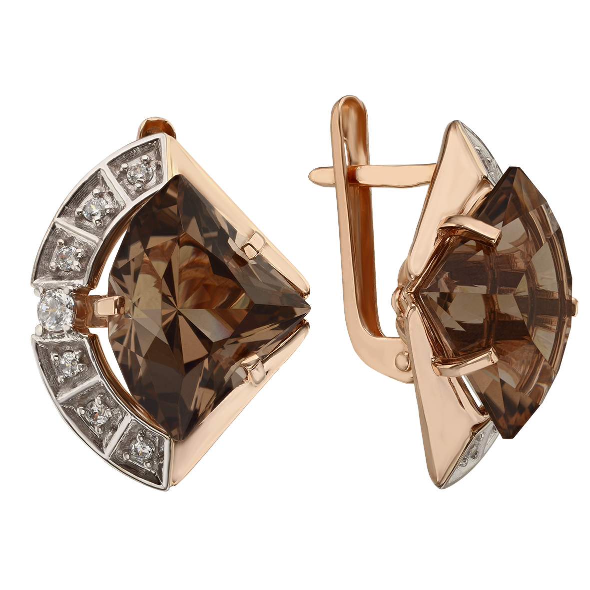 

Золотые серьги с вставками дымчатого кварца и фианитов Tango Jewellery Company 458396