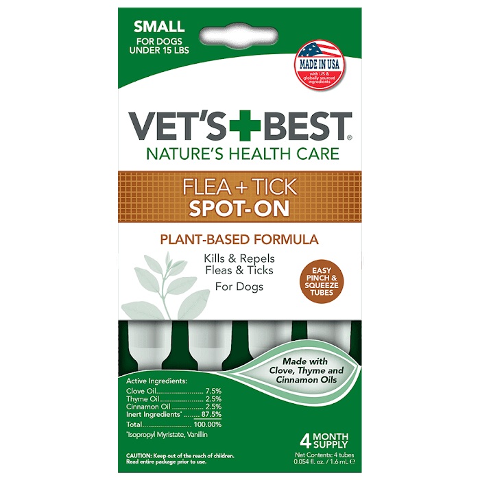 

Капли от блох и клещей для собак малых пород до 7 кг Vet`s Best Flea + Tick Spot On Tubes Small 4 пипетки Vet's Best BGL-VB-25
