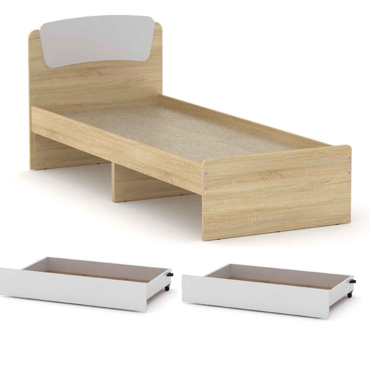 

Кровать 80х200 см Компанит Кровать Классика 80 + 2 выдвижных ящика Дуб сонома комби