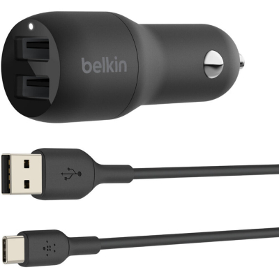 

Зарядное устройство Belkin Car Charger (24W) Dual USB-A, USB-A - USB-C, 1m, black