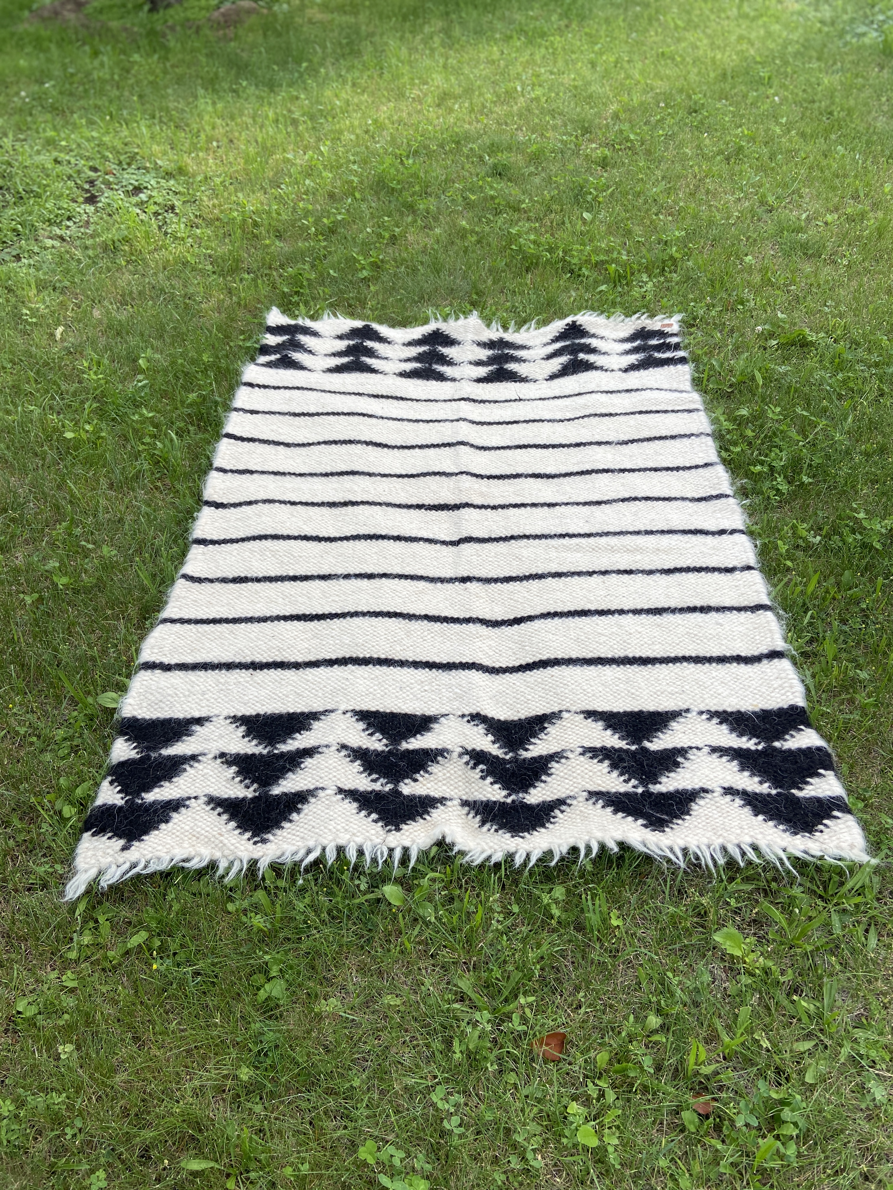 

Ковер шерстяной ручной работы Fully Wooly Полесье 160х230 см бежевый с черным узором