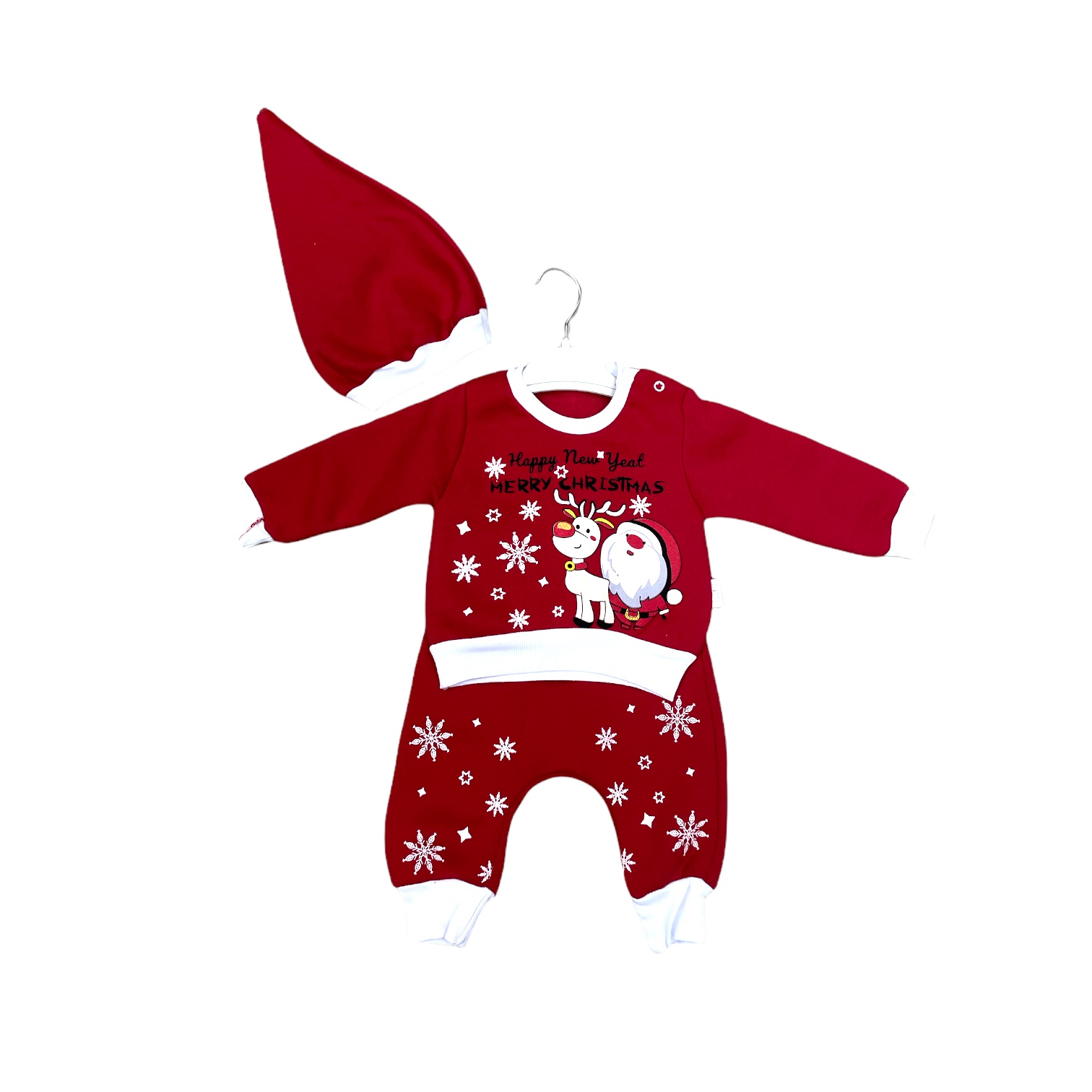 

Комплект новогодний (кофта,штанишки,шапка) Merry Christmas Baby Lux 74см красный рисунок 380