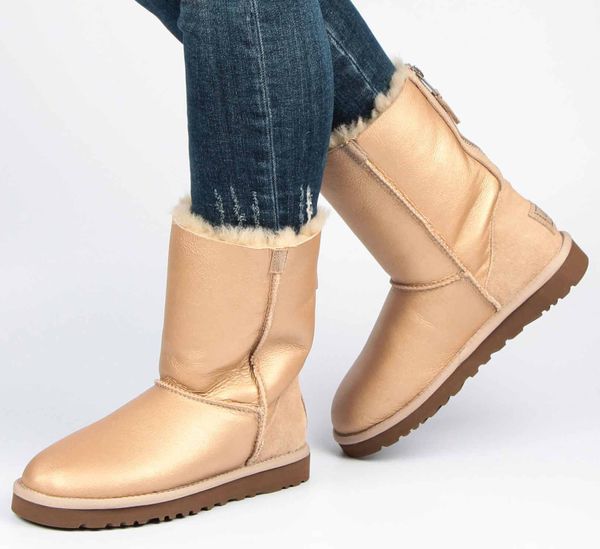 

Женские угги UGG Classic Short Zip Metallic 36 Бежевые 58254
