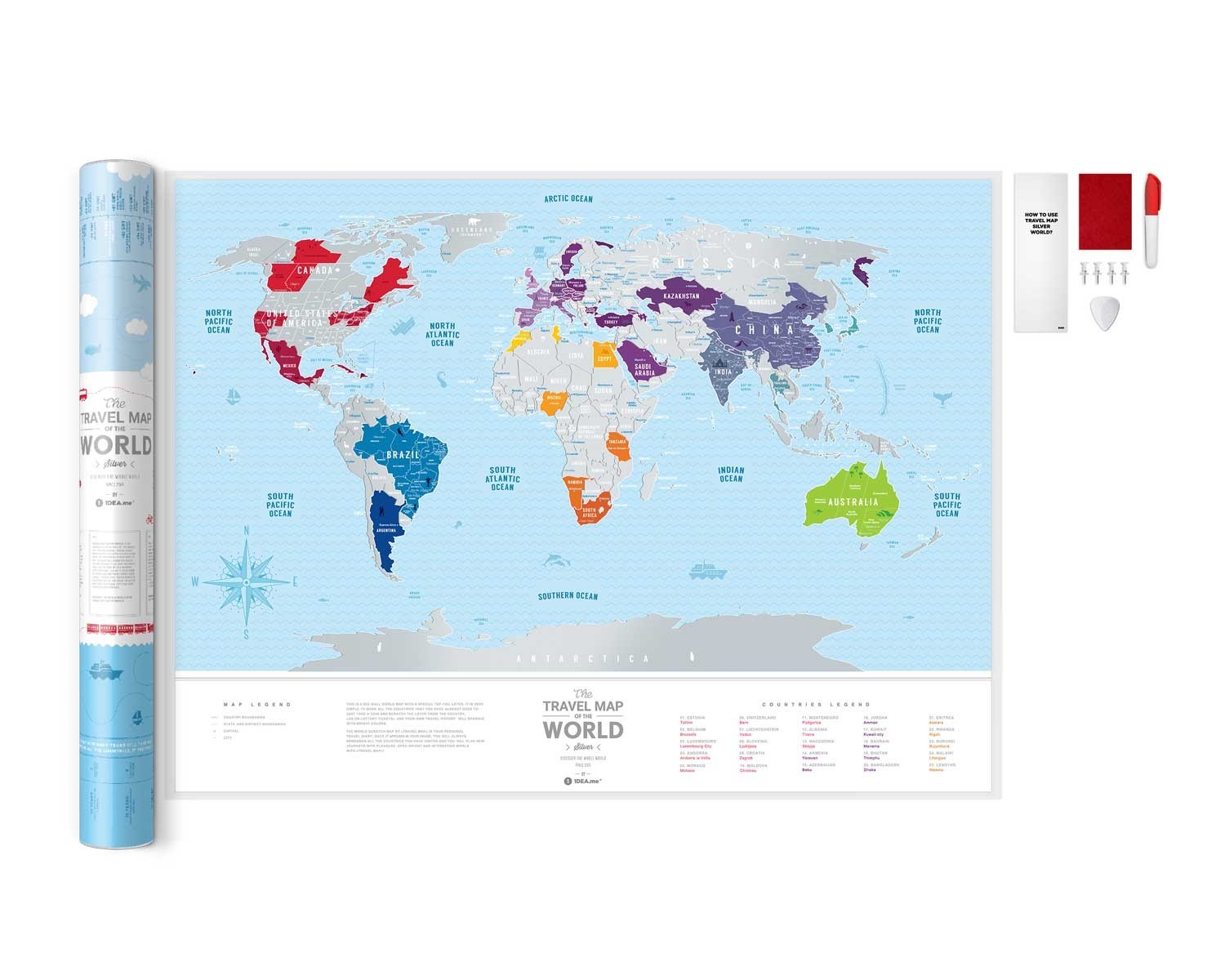 

Скретч-карта мира 1DEA.me Travel Map Silver (SW) ENG 80*60 см