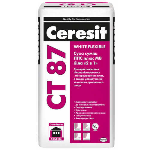 

Смесь ППС плюс МВ белая 2 в 1 Ceresit CT 87 25кг