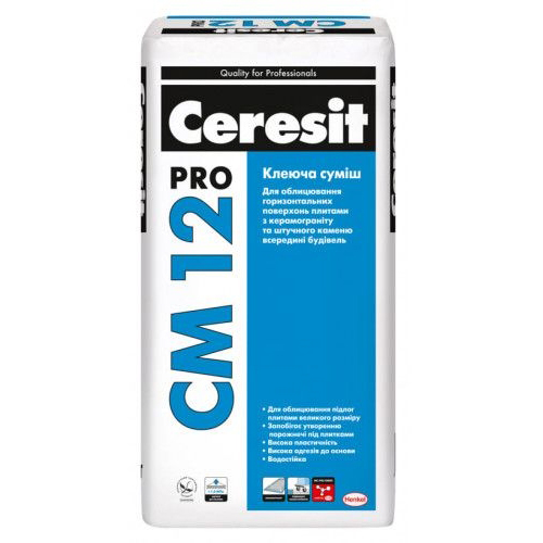 

Клеящая смесь для напольных плит и керамогранита Ceresit CM 12 pro 27кг