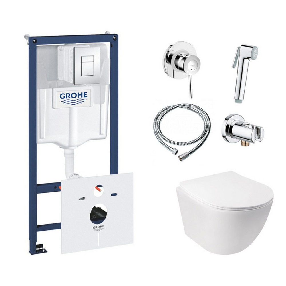 

Комплект інсталяція Grohe Rapid SL 38827000 + унітаз з сидінням Qtap Jay QT07335176W + набір для гігієнічного душу зі змішувачем Grohe BauClassic 111048 (38827000QT07335176W111048)