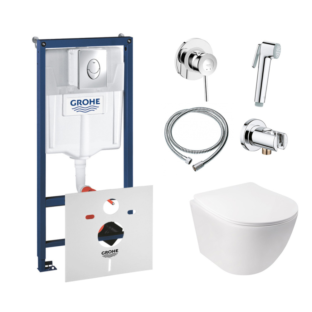 

Комплект інсталяція Grohe Rapid SL 38721001 + унітаз з сидінням Qtap Jay QT07335176W + набір для гігієнічного душу зі змішувачем Grohe BauClassic 111048 (38721001QT07335176W111048)
