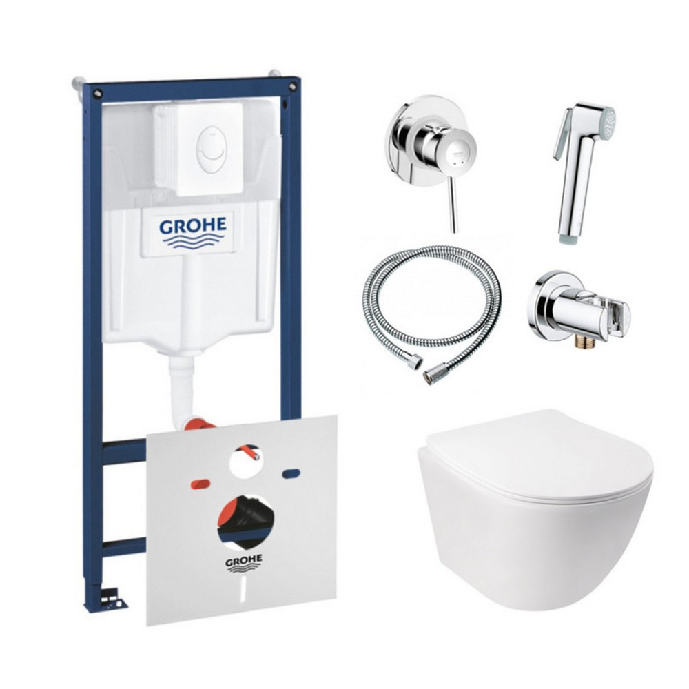 

Комплект інсталяція Grohe Rapid SL 38722001 + унітаз з сидінням Qtap Jay QT07335176W + набір для гігієнічного душу зі змішувачем Grohe BauClassic 111048 (38722001QT07335176W111048)