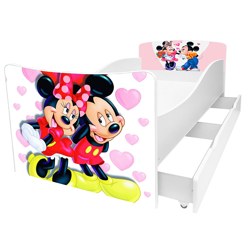 

Детская кровать с ящиком Viorina-Deko Kinder-35 Микки и Мини + белый 70х155